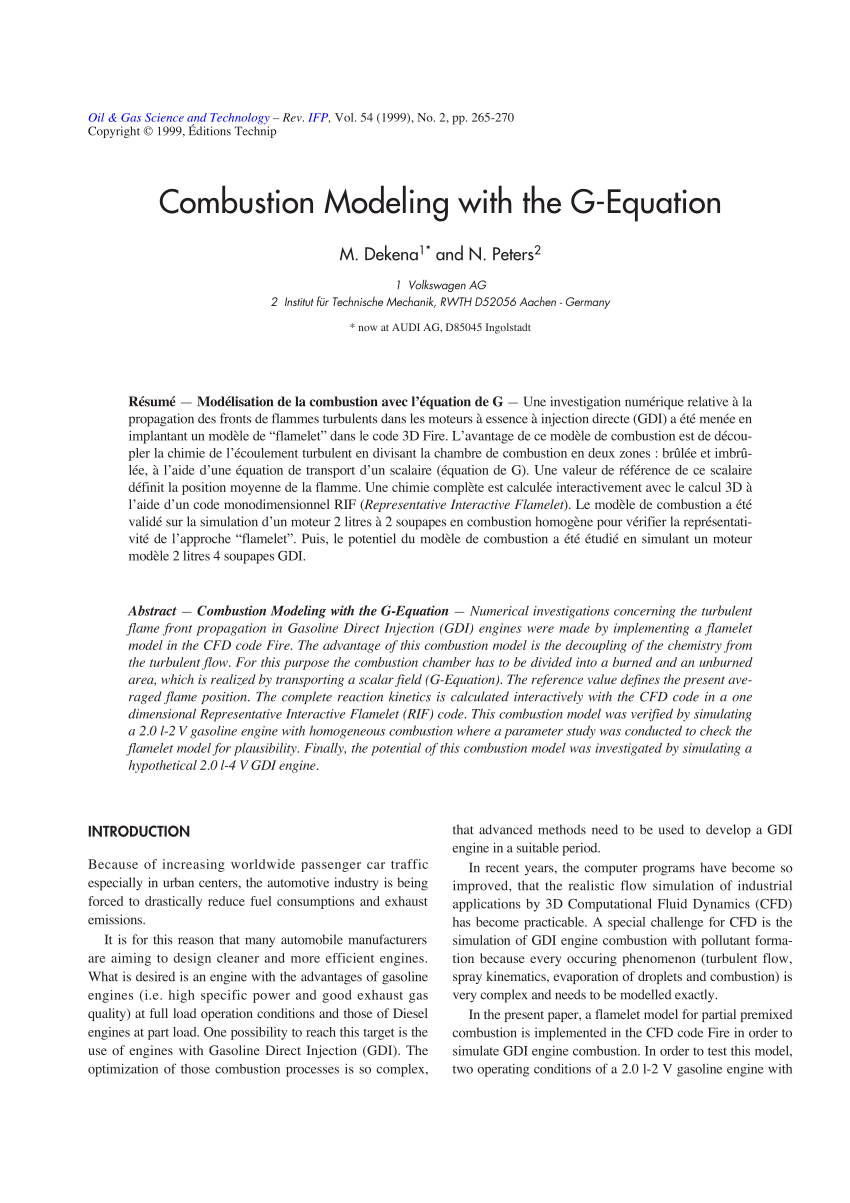 Pdf Combustion Modeling With The G Equation