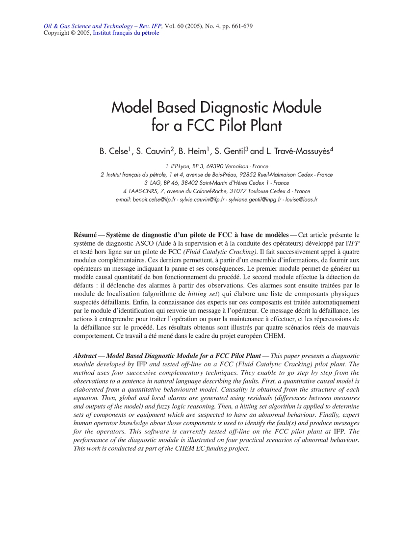 Pdf Model Based Diagnostic Module For A Fcc Pilot Plant