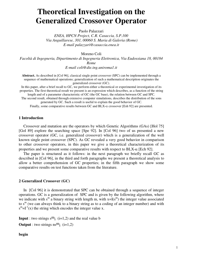 Pdf Theoretical Investigation On The Generalized Crossover Operator