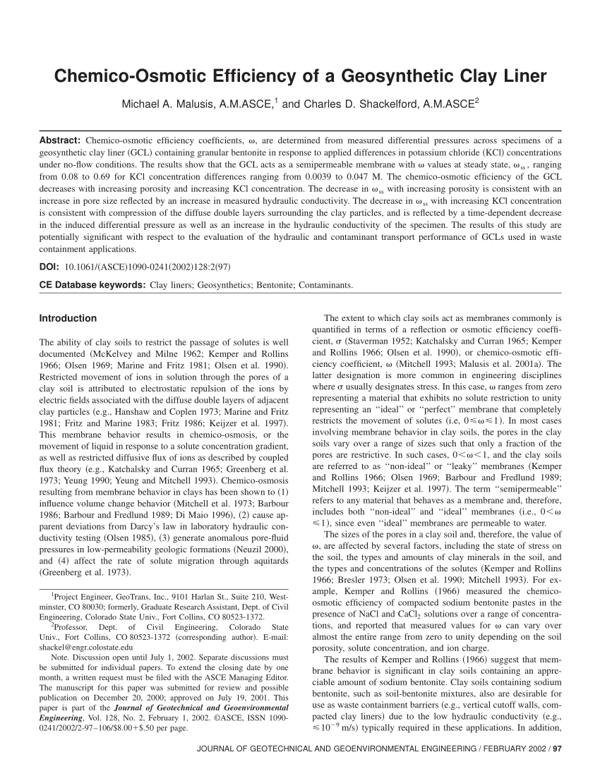 PDF) Chemico-Osmotic Efficiency of a Geosynthetic Clay Liner