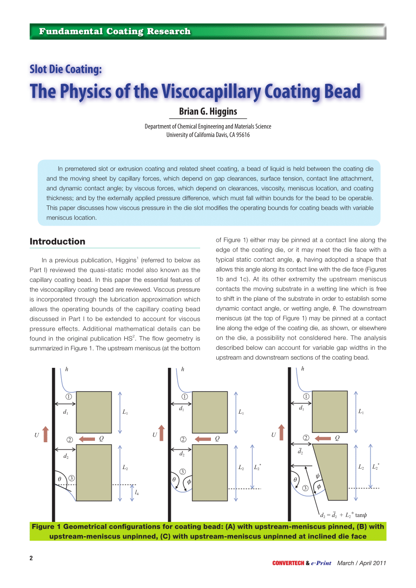 (PDF) Slot Die Coating: The Physics of the Viscocapillary Coating Bead