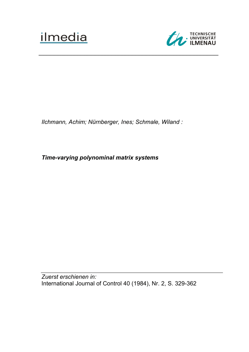 Pdf Time Varying Polynomial Matrix Systems