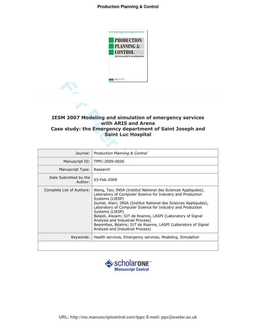 Pdf Modeling And Simulation Of Emergency Services With Aris