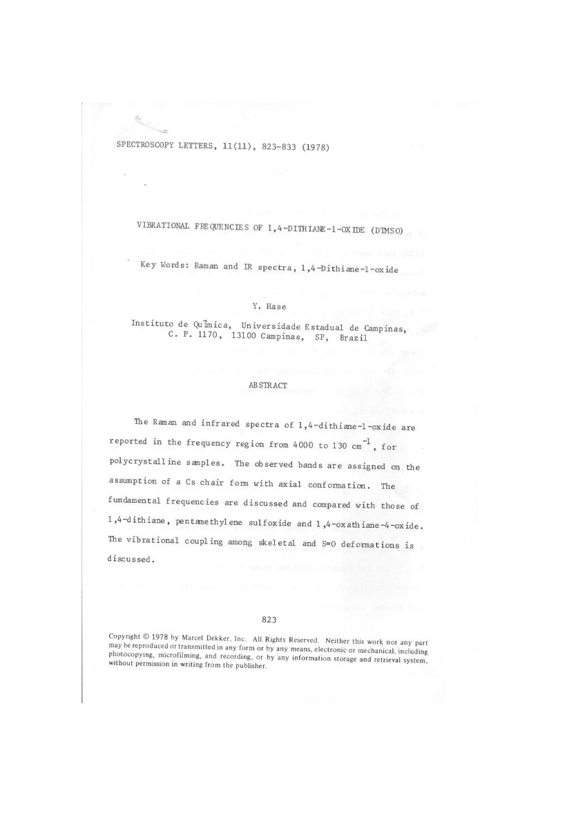 Pdf Infrared And Raman Spectra Of Pentamethylene Sulfoxide