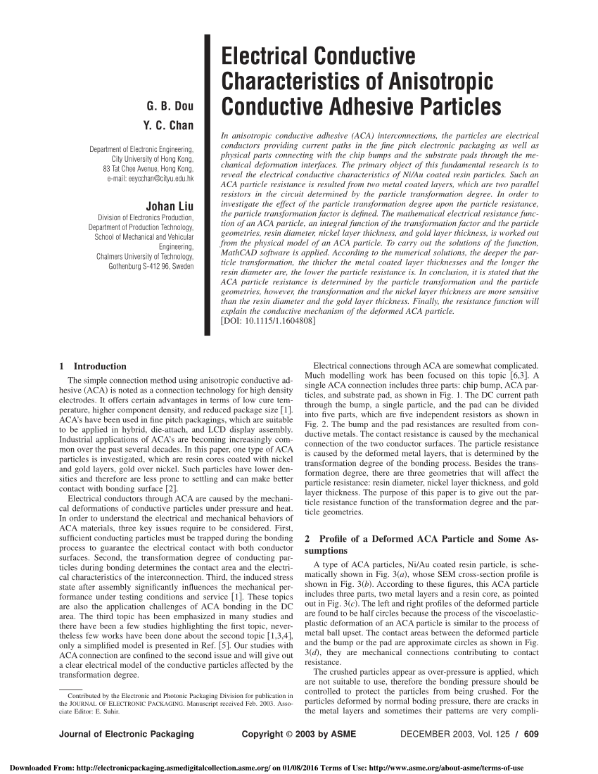 (PDF) Electrical Conductive Characteristics of Anisotropic Conductive