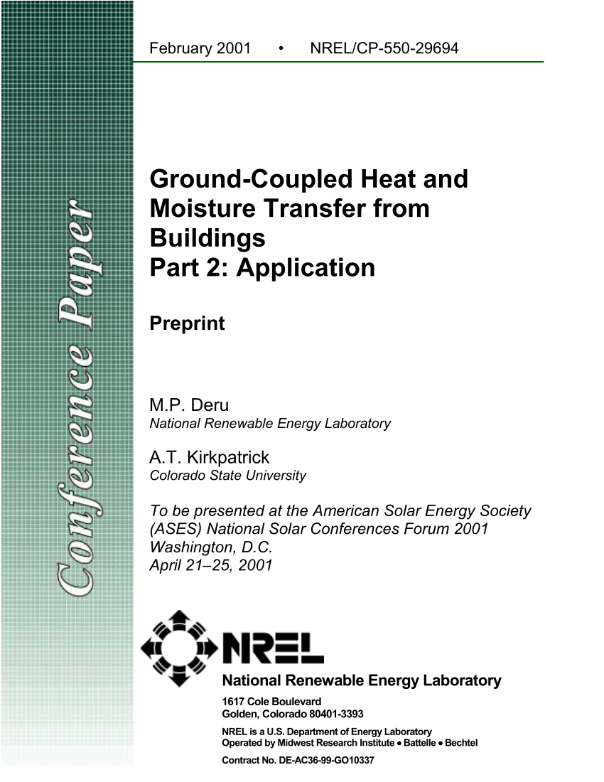 Pdf Ground Coupled Heat And Moisture Transfer From Buildings Part 2 Application