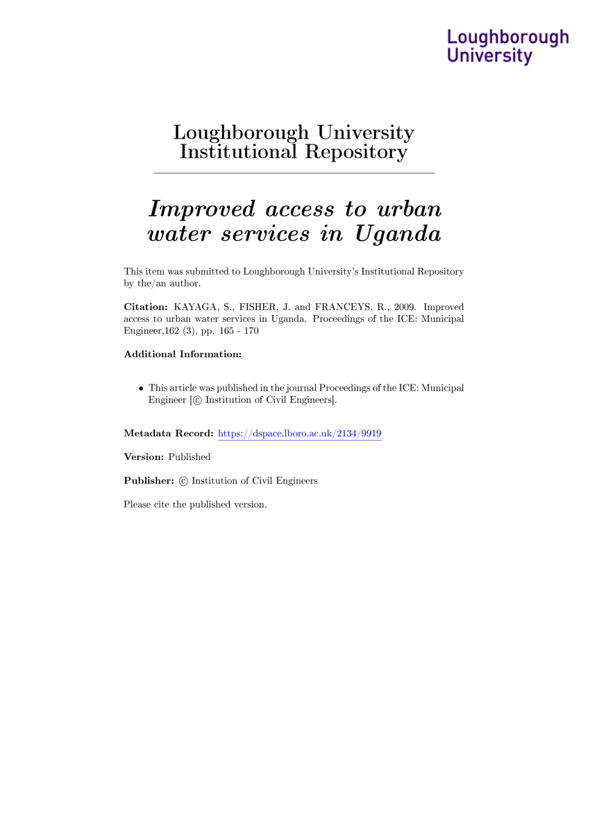 PDF) Improved access to urban services in Uganda