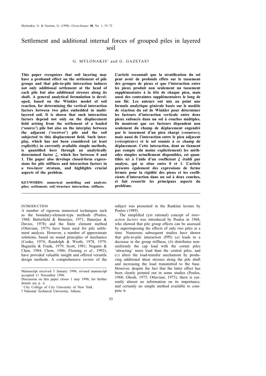 Pdf Settlement And Additional Internal Forces Of Grouped Piles In Layered