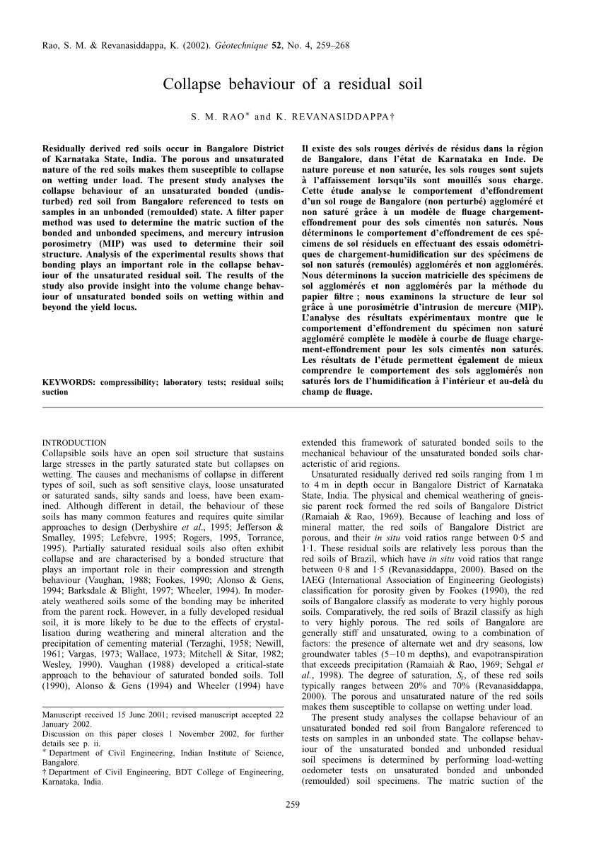 Pdf Collapse Behaviour Of A Residual Soil