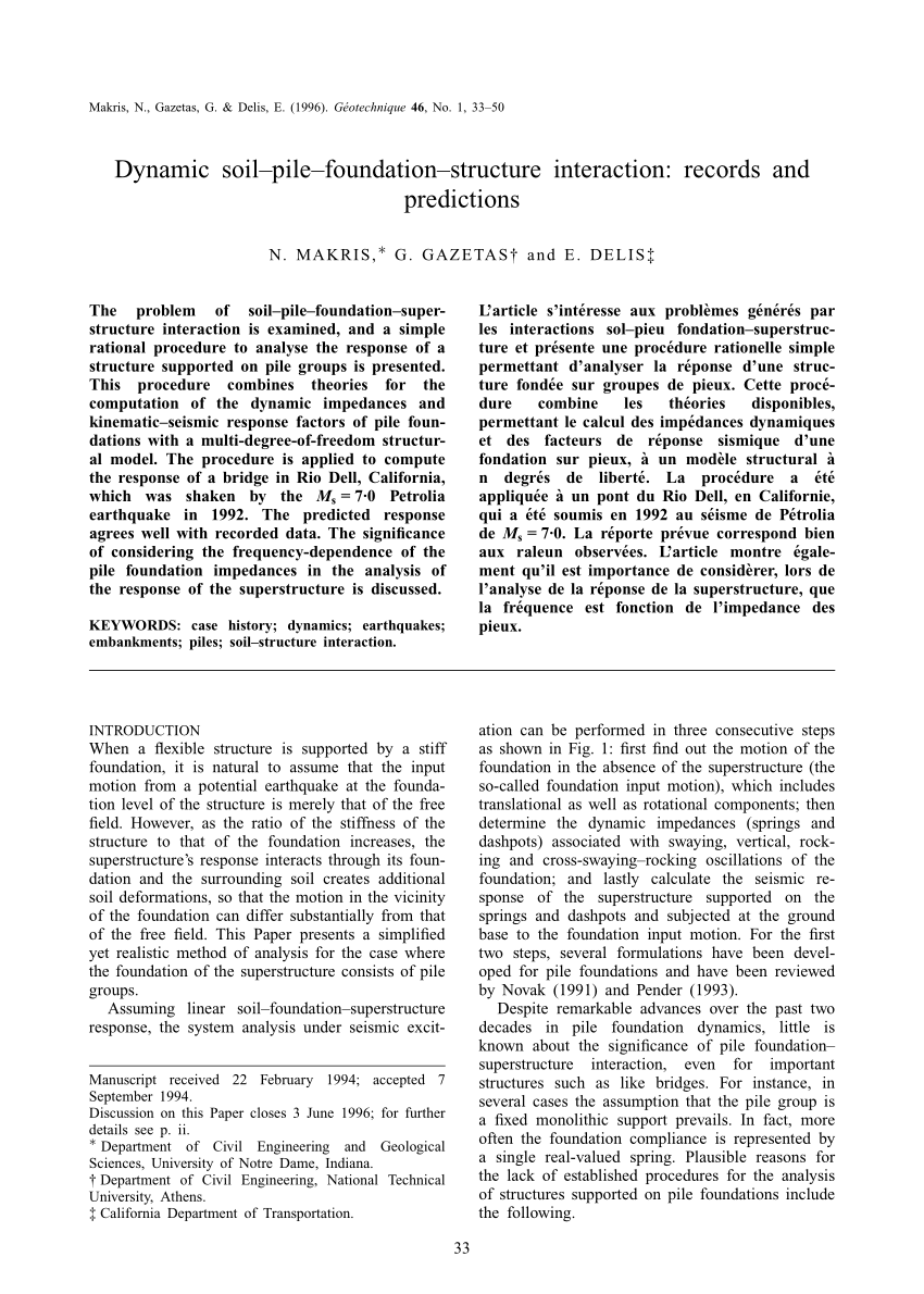 Pdf Dynamic Soil Pile Foundation Structure Interaction Records And Predictions