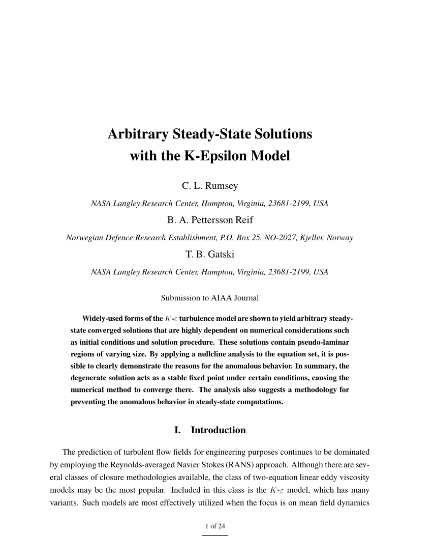 Pdf Arbitrary Steady State Solutions With The K Epsilon Model