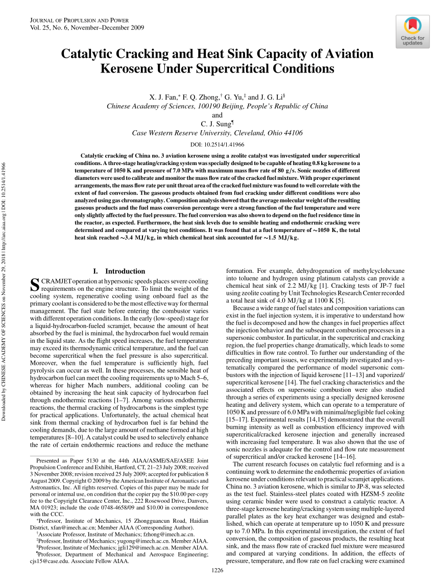 (PDF) Catalytic Cracking and Heat Sink Capacity of Aviation Kerosene