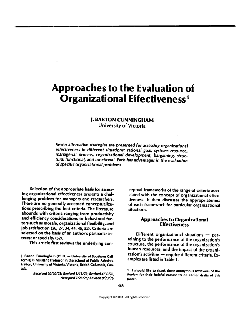 PDF) Approaches to the Evaluation of Organizational Effectiveness