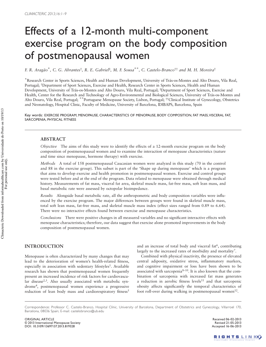 PDF) Effects of a 12-month multi-component exercise program on the body  composition of postmenopausal women