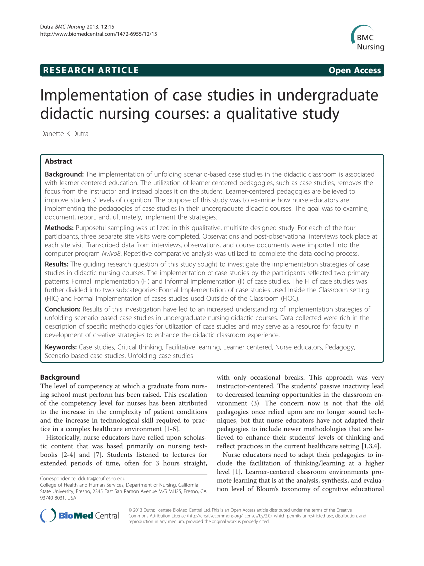 (PDF) Implementation of case studies in undergraduate didactic nursing