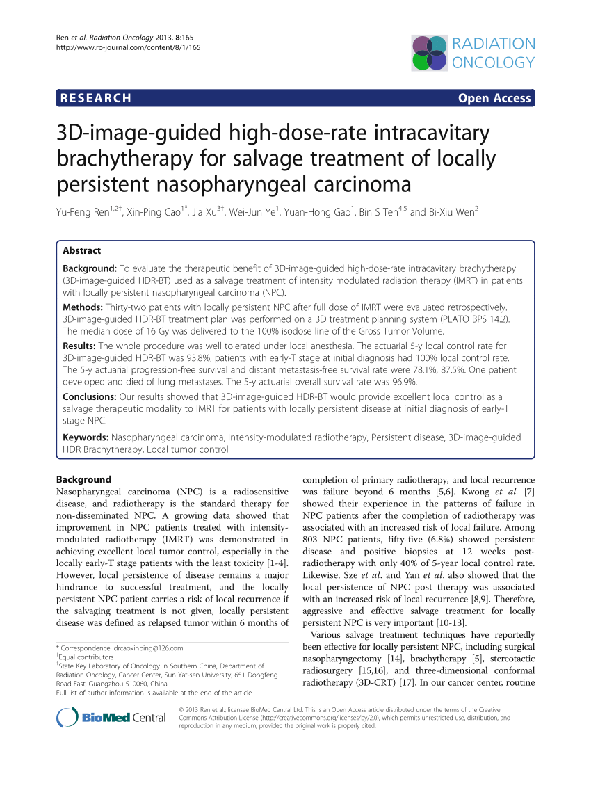 Pdf 3d Image Guided High Dose Rate Intracavitary Brachytherapy For Salvage Treatment Of 1837