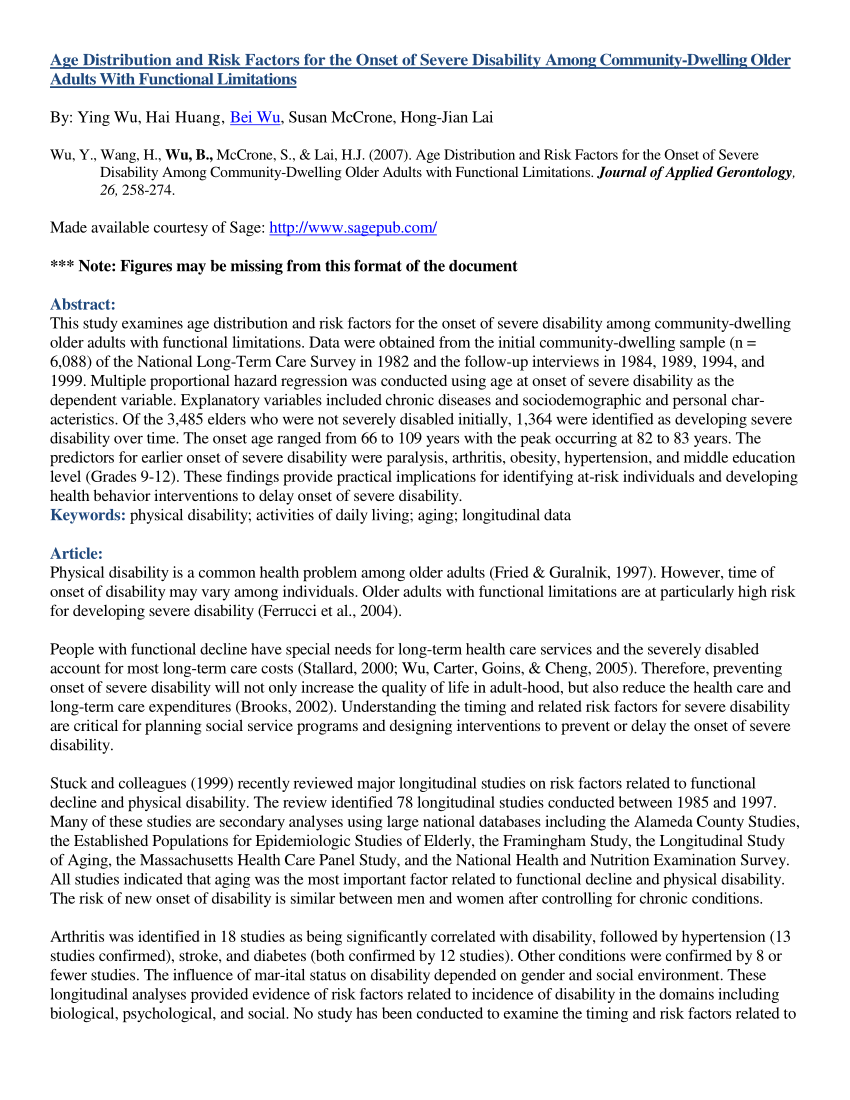 Pdf Age Distribution And Risk Factors For The Onset Of Severe Disability Among Community