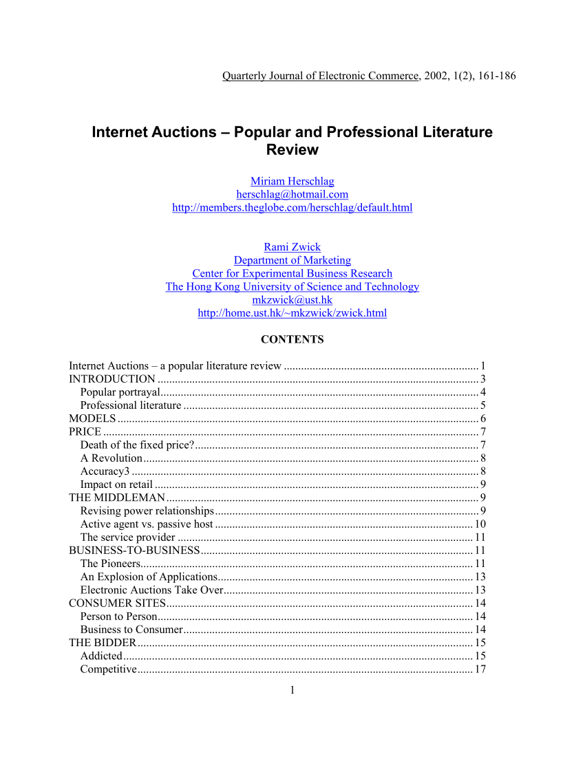 Pdf Internet Auctions Popular And Professional Literature Review