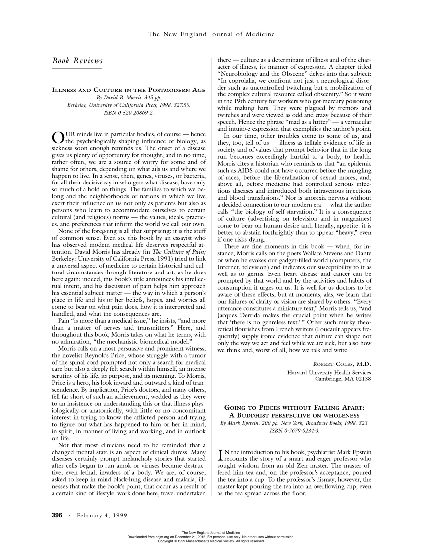 Pdf Book Review Going To Pieces Without Falling Apart A Buddhist Perspective On Wholeness By Mark Epstein 200 Pp New York