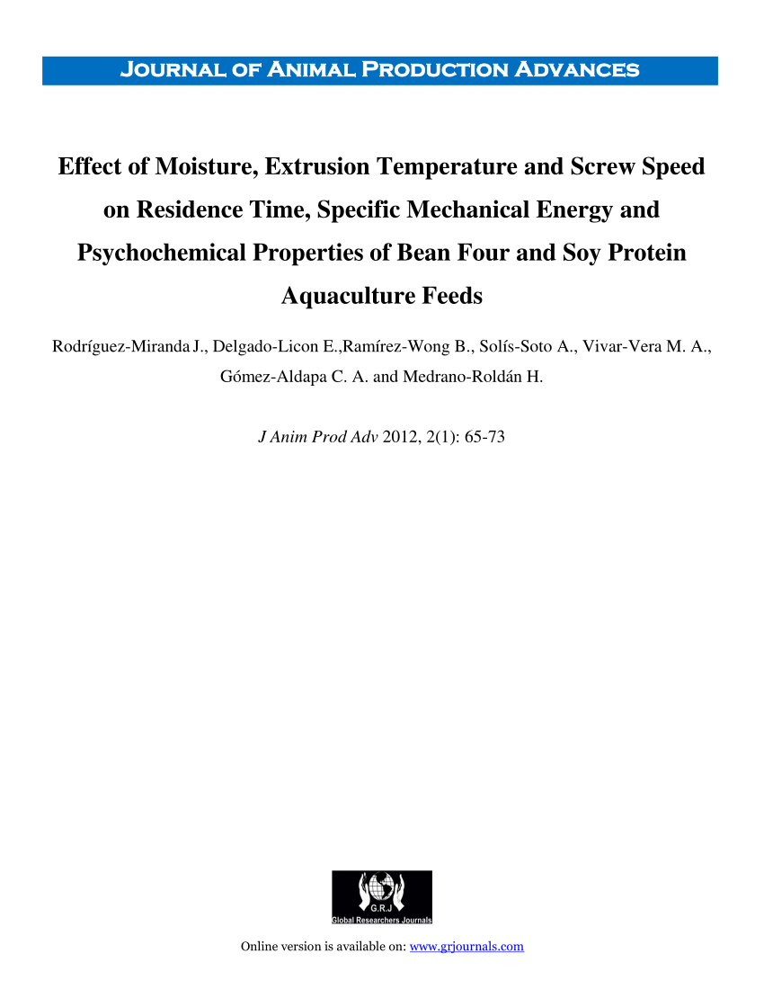 Pdf Effect Of Moisture Extrusion Temperature And Screw