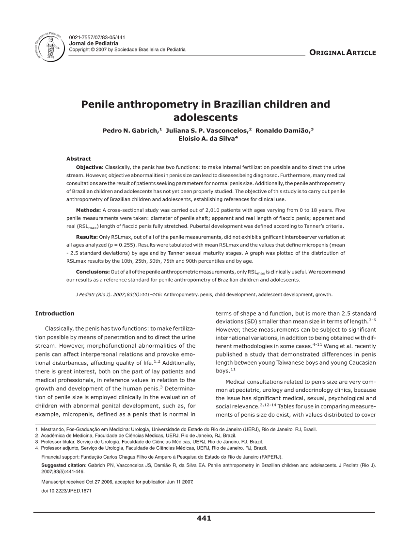 Pdf Avaliação Das Medidas Do Comprimento Peniano De Crianças E Adolescentes 