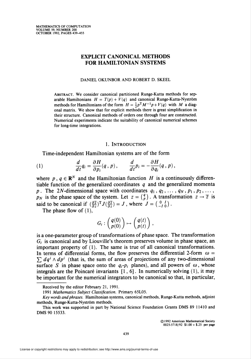 Pdf Explicit Canonical Methods For Hamiltonian Systems