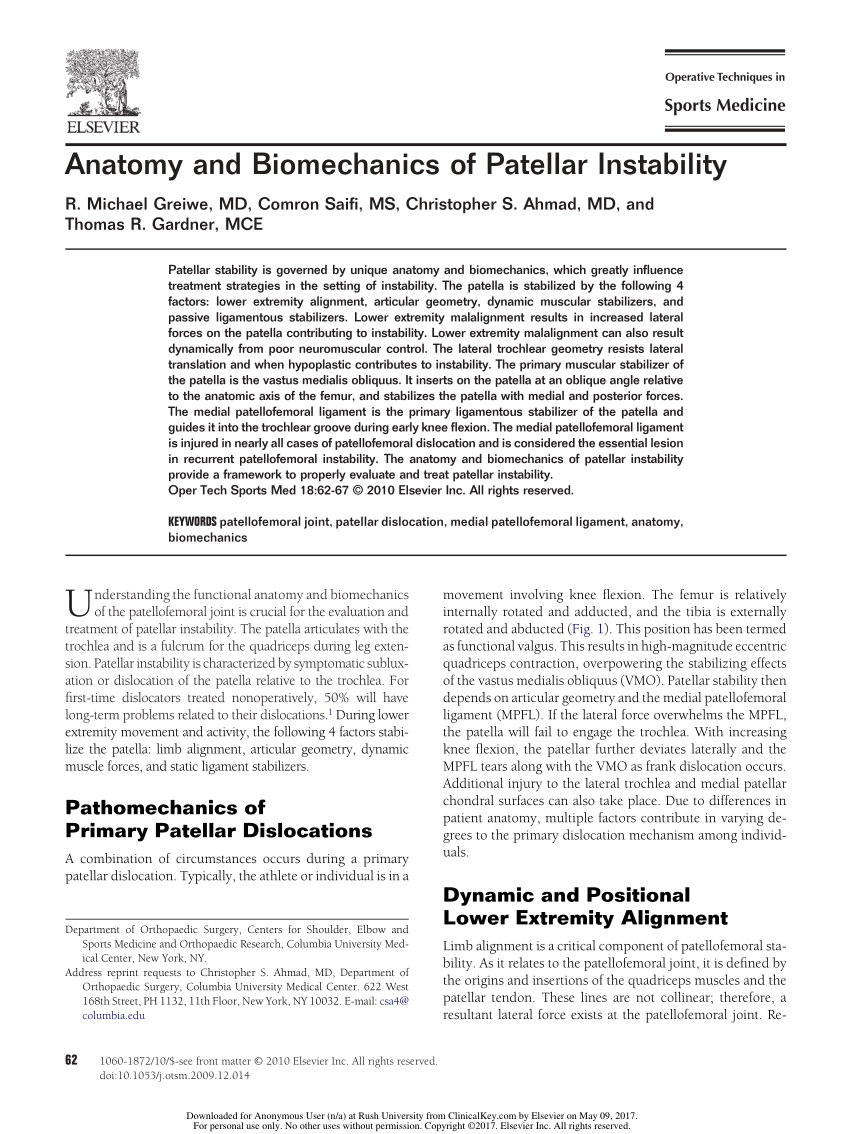 Anatomical factors influencing patellar tracking in the unstable  patellofemoral joint