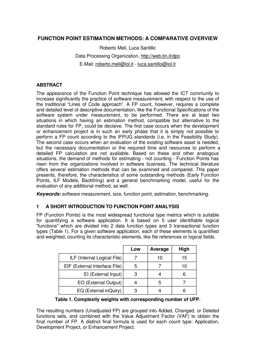 Pdf) Function Point Estimation Methods: A Comparative Overview