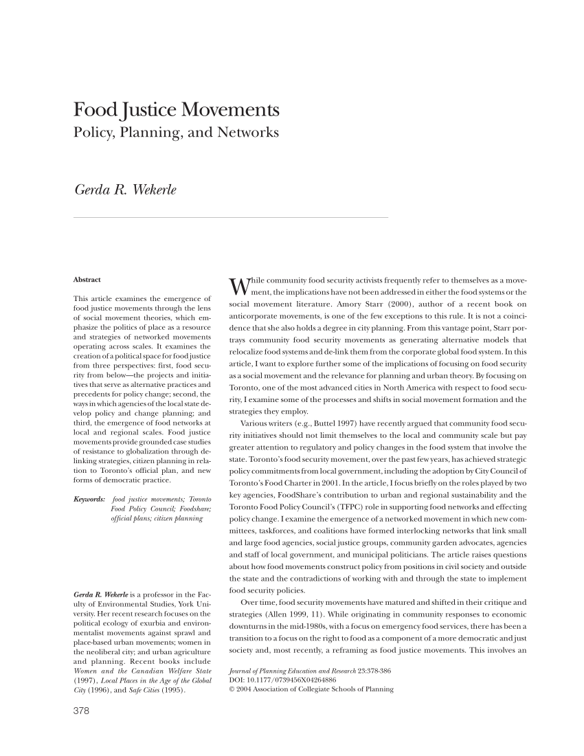 Pdf Food Justice Movements Policy Planning And Networks