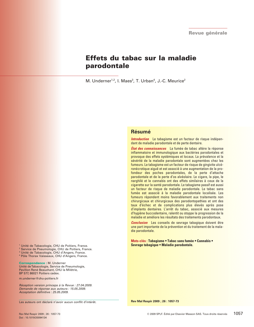 Pdf Effets Du Tabac Sur La Maladie Parodontale