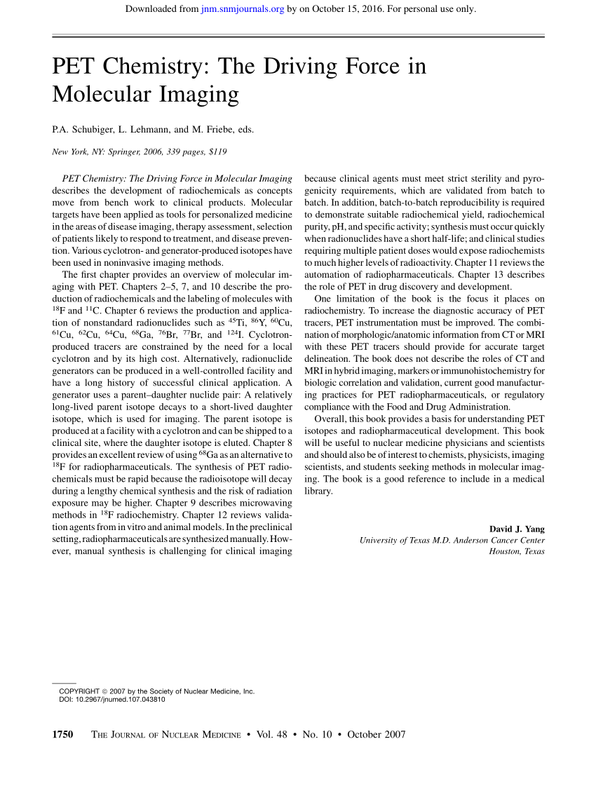 PDF) PET Chemistry: The Driving Force in Molecular Imaging