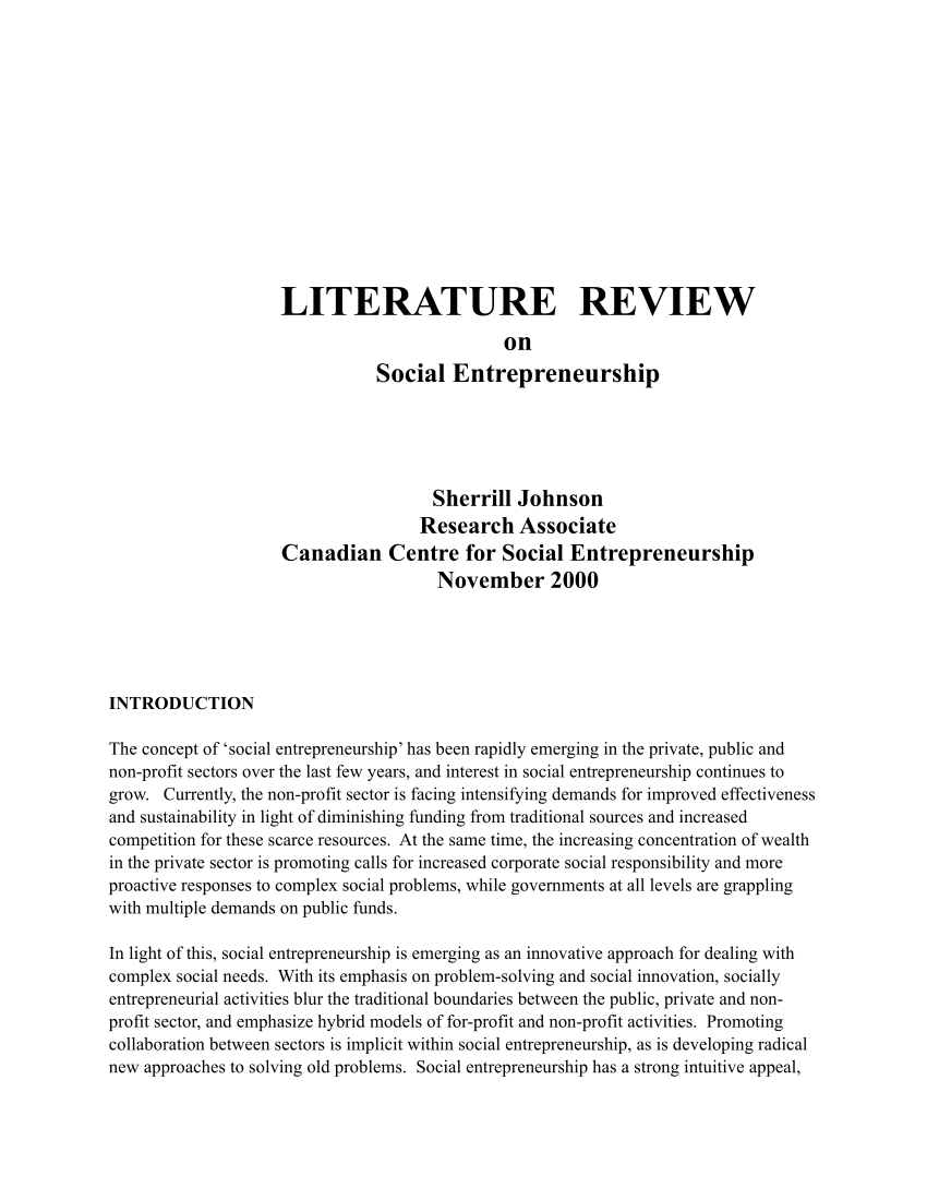literature review on entrepreneurship