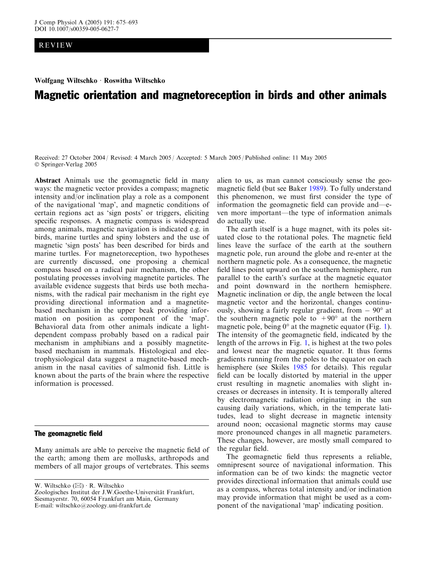 PDF) Magnetic Orientation in Animals
