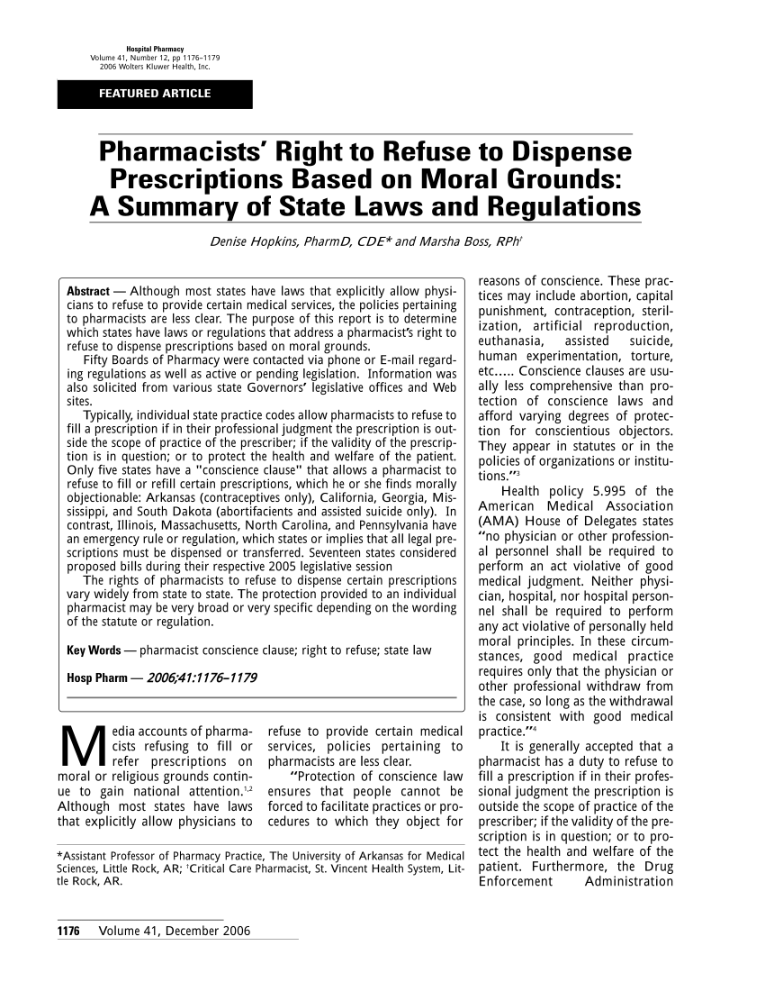 Can a pharmacist legally deny a patient a prescription? It depends.