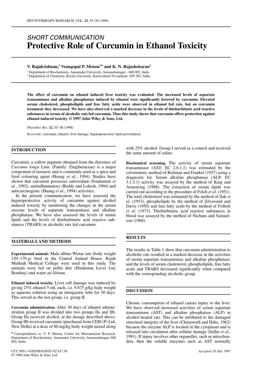 Pdf Protective Role Of Curcumin In Ethanol Toxicity