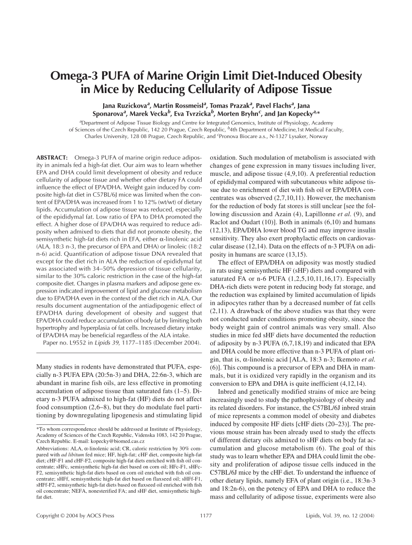 (PDF) Omega3 PUFA of marine origin limit diet-induced obesity in mice Sns-Brigh10