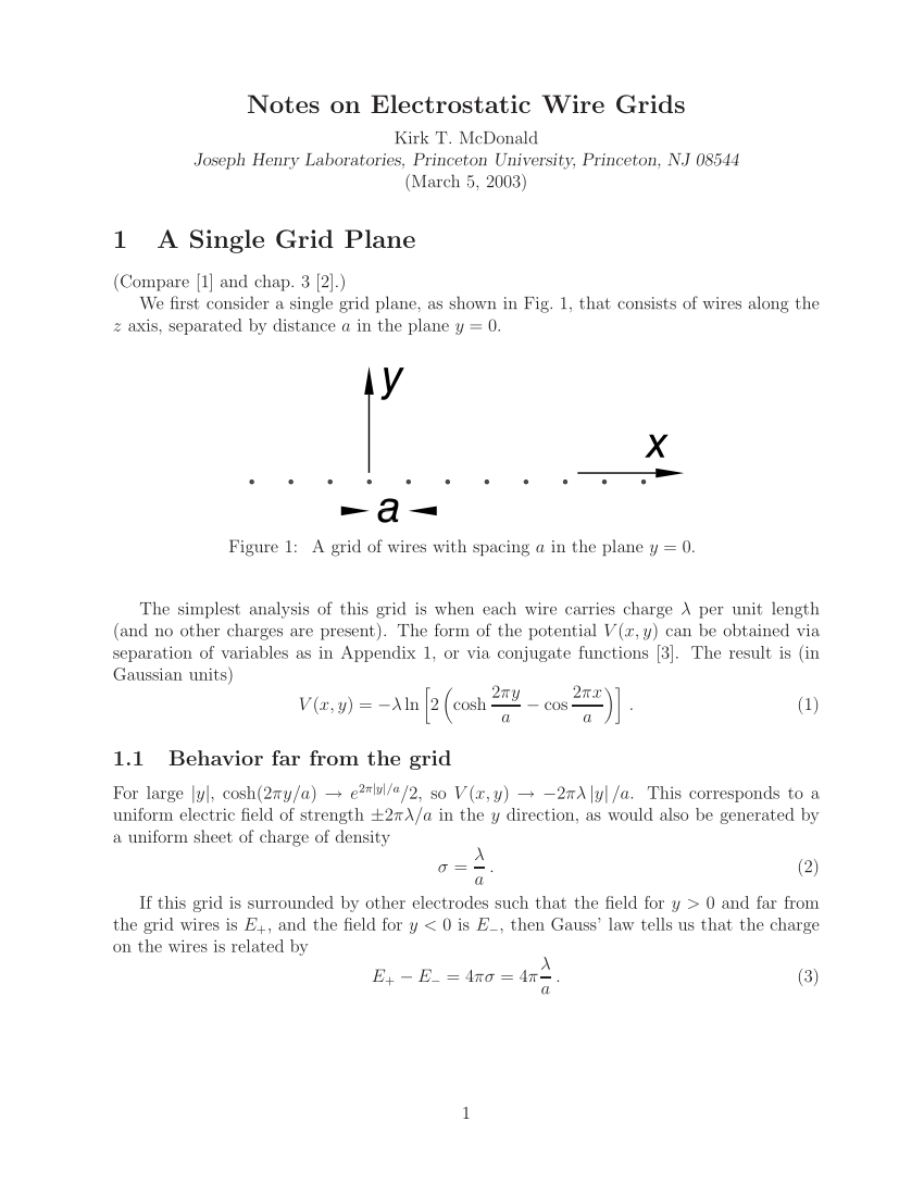 Pdf Notes On Electrostatic Wire Grids