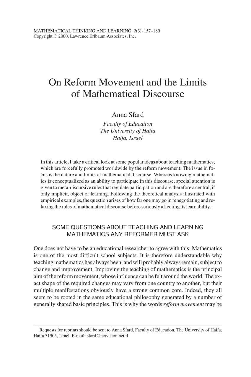 PDF) Reform Movement and the Limits of Mathematical Discourse