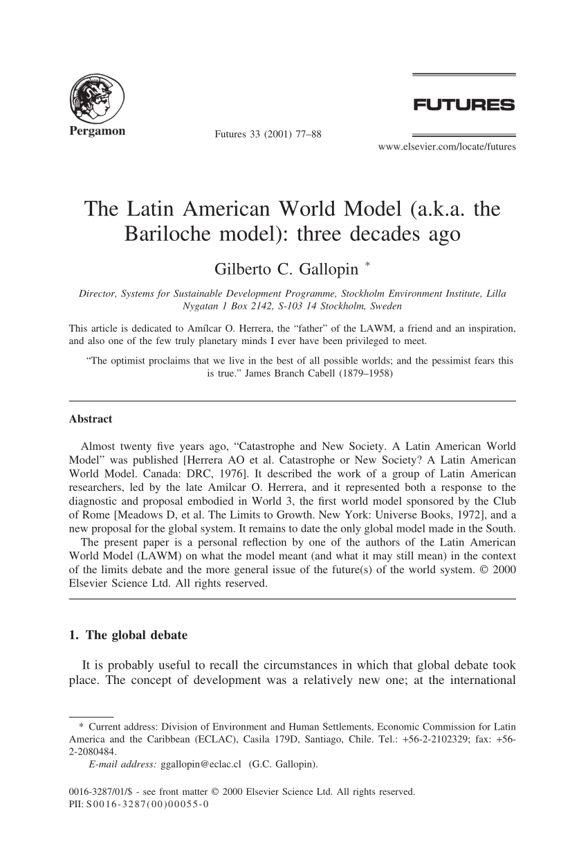 PDF) The Latin American World Model (. the Bariloche model): three  decades ago