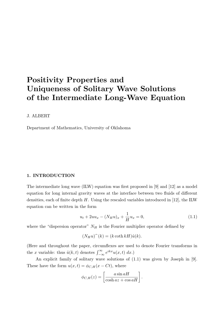Pdf Positivity Properties And Uniqueness Of Solitary Wave Solutions Of The Intermediate Long Wave Equation