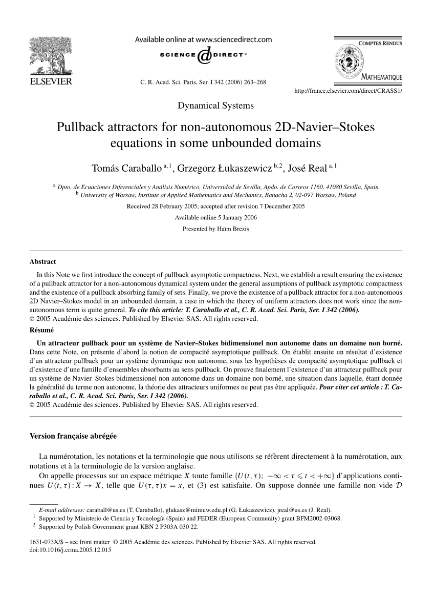 Pdf Pullback Attractors For Non Autonomous 2d Navier Stokes Equations In Some Unbounded Domains