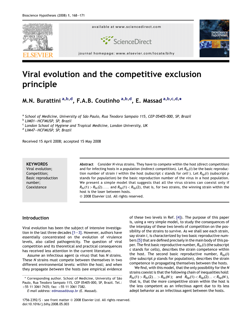 Pdf Viral Evolution And The Competitive Exclusion Principle