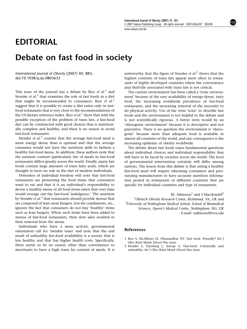fast food debate essay