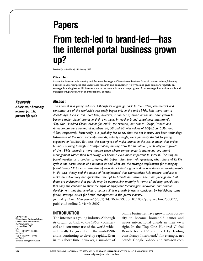 Pdf From Tech Led To Brand Led Has The Internet Portal Business