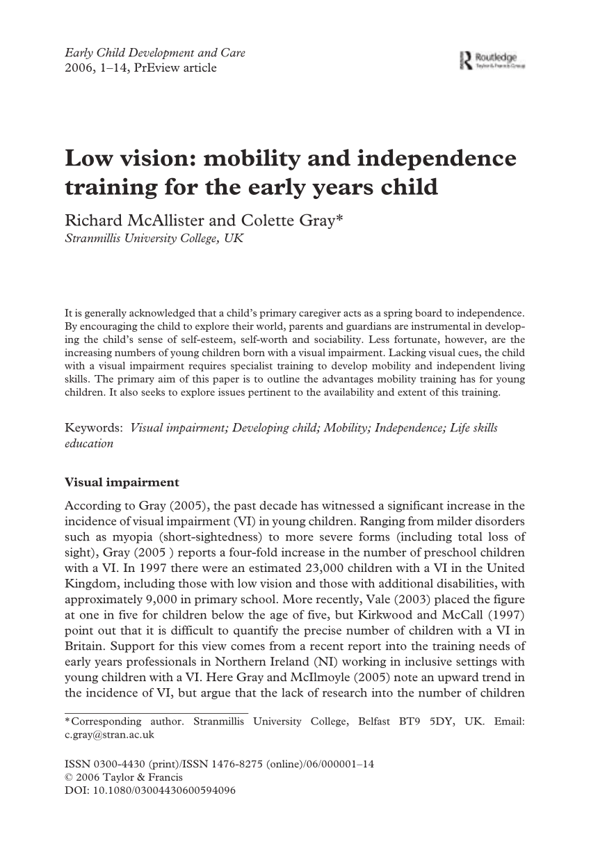 PDF) Low vision: Mobility and independence training for the early