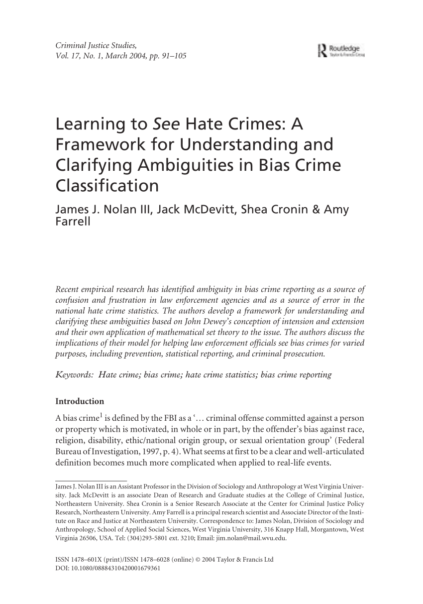 pdf) the legal definition of hate crime and the hate offender's