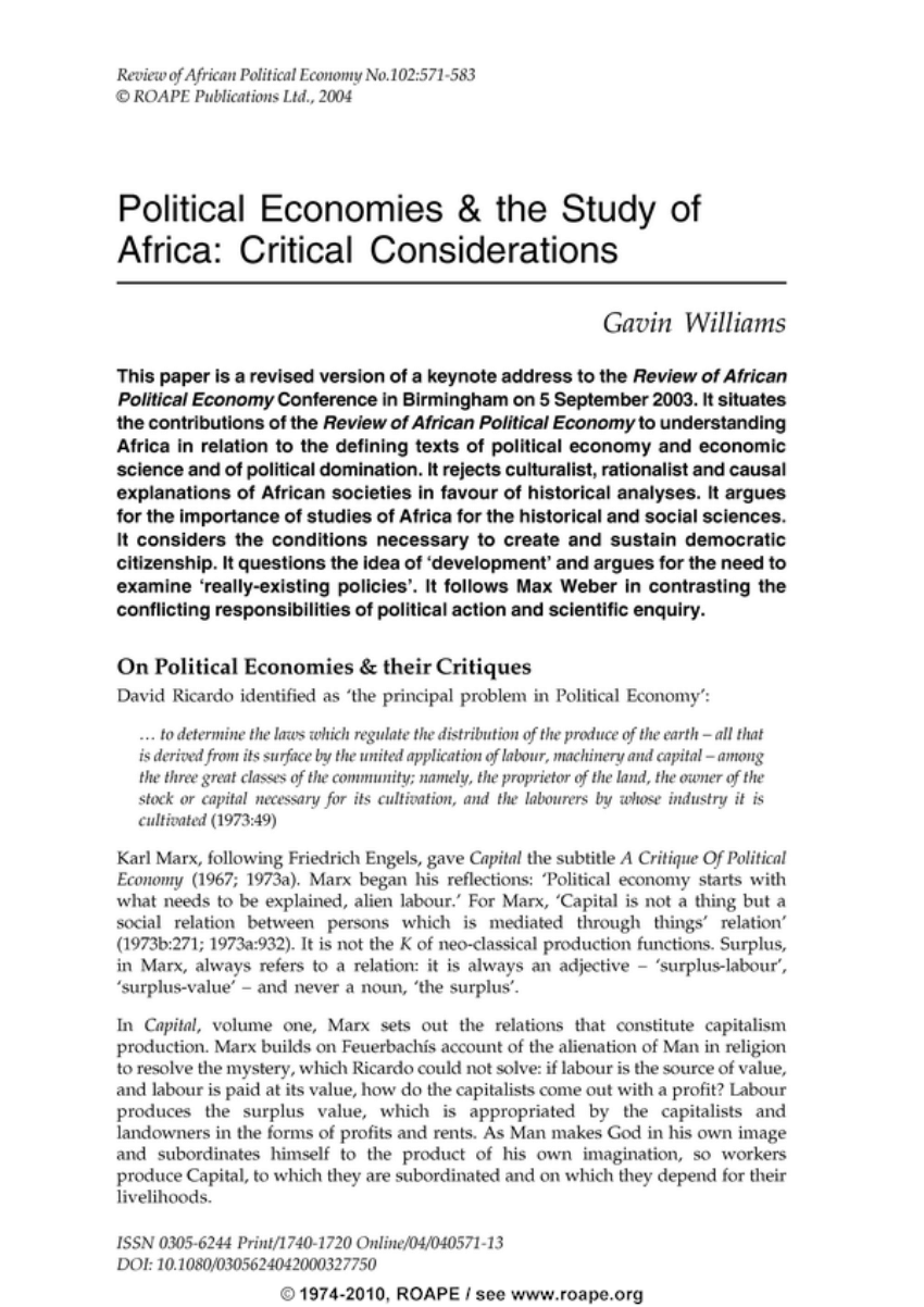 (PDF) Political economies & the study of Africa: Critical considerations