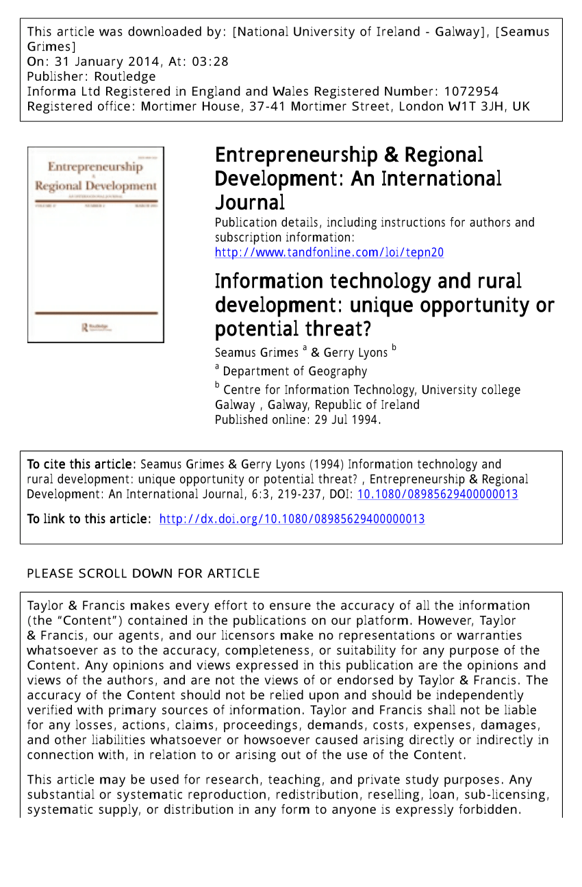 (PDF) Information technology and rural development: Unique ...