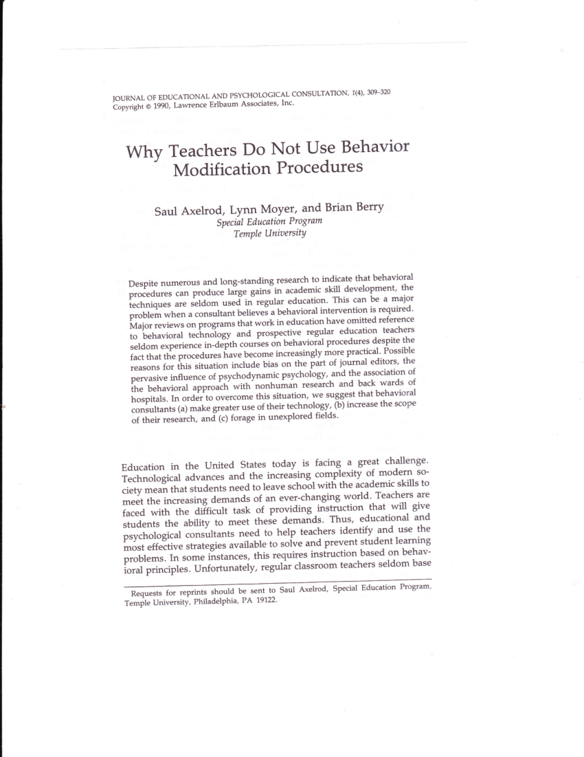 (PDF) Why Teachers Do Not Use Behavior Modification Procedures