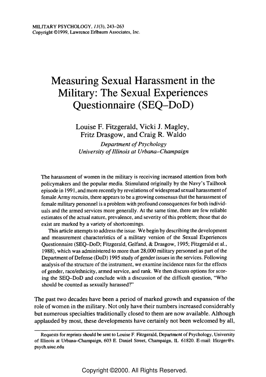 Pdf Measuring Sexual Harassment In The Military The Sexual